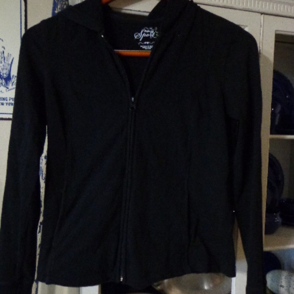 Jacket Hood Sz PP Style & Co. Petite Sport Black - Picture 1 of 4